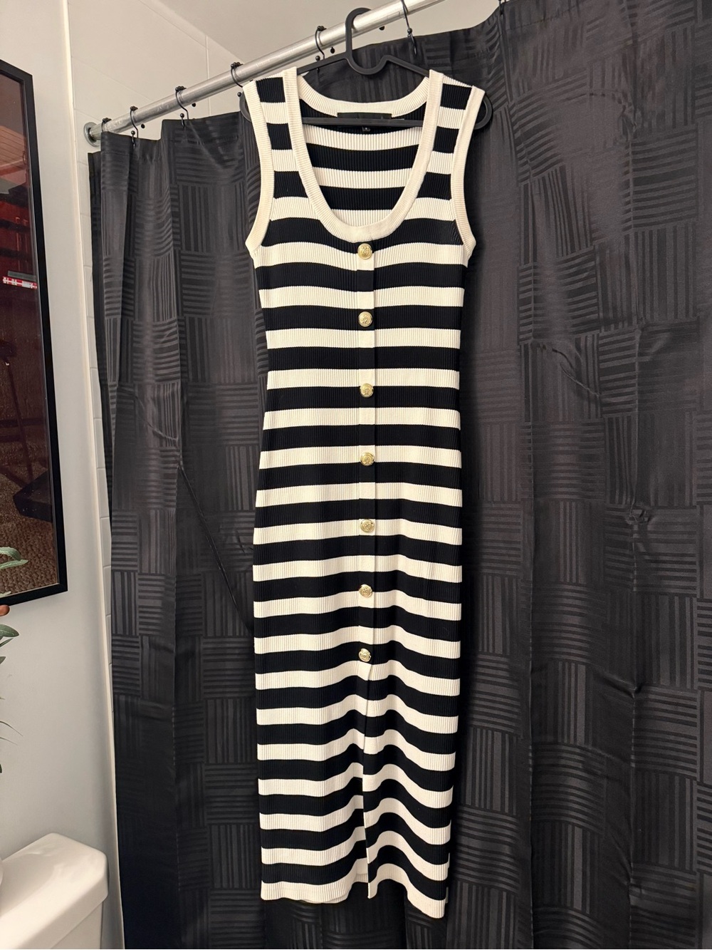 Black & white striped thick knit dress